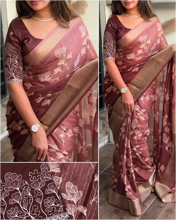 Pure Moss Saree with Zari Jacquard