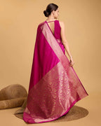Rani pink color soft kanchipuram silk saree with zari weaving work
