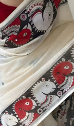 Off white colour chanderi cotton saree with digital printed work