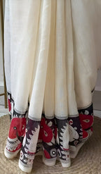 Off white colour chanderi cotton saree with digital printed work