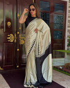 White colour fancy crepe silk saree with digital printed work