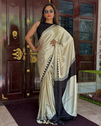 White colour fancy crepe silk saree with digital printed work