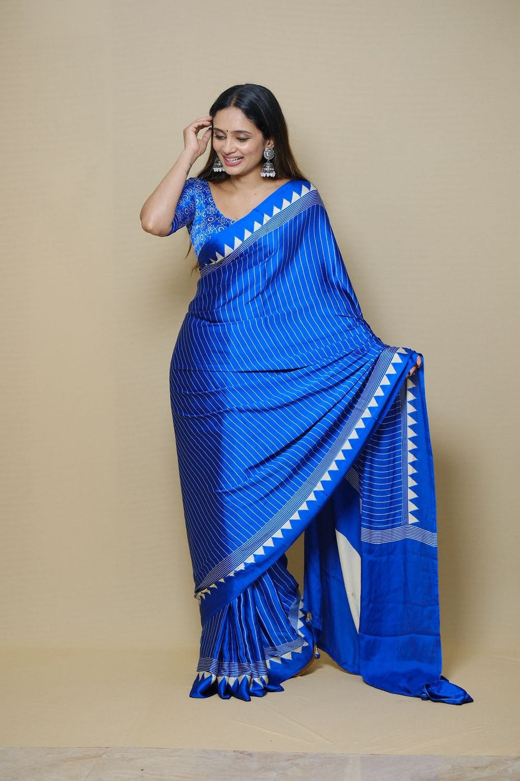 Blue colour fancy crepe silk saree with digital printed work