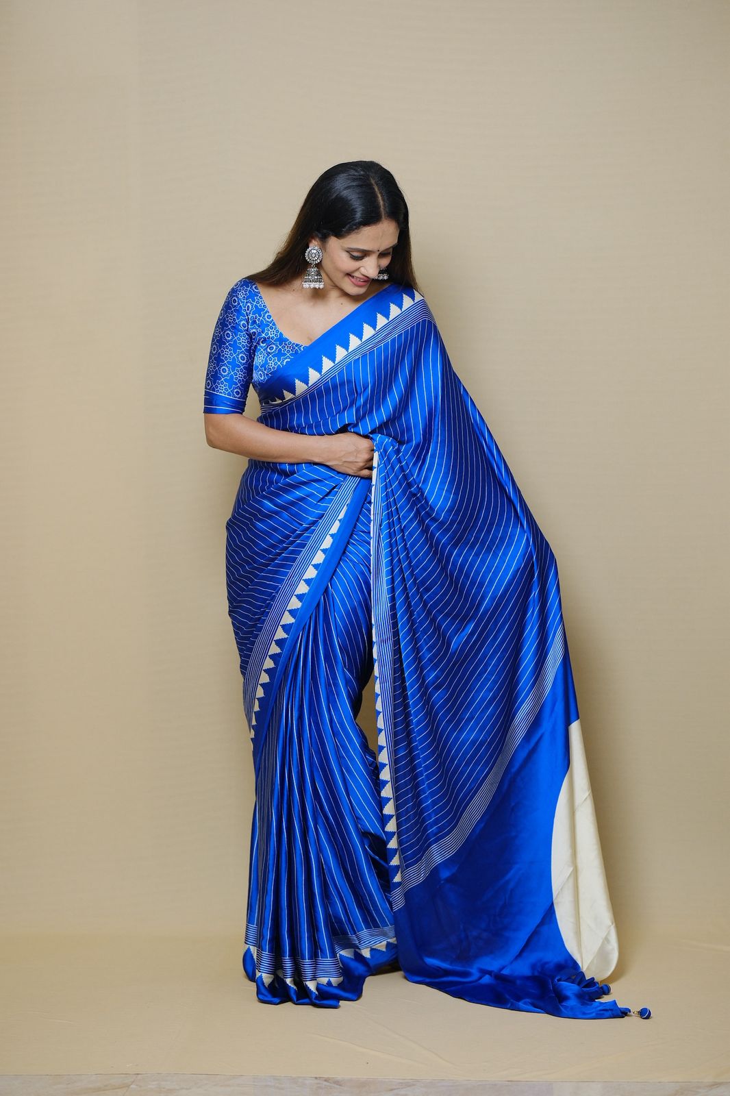 Blue colour fancy crepe silk saree with digital printed work
