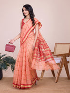 Peach kota doriya saree with zari weaving work