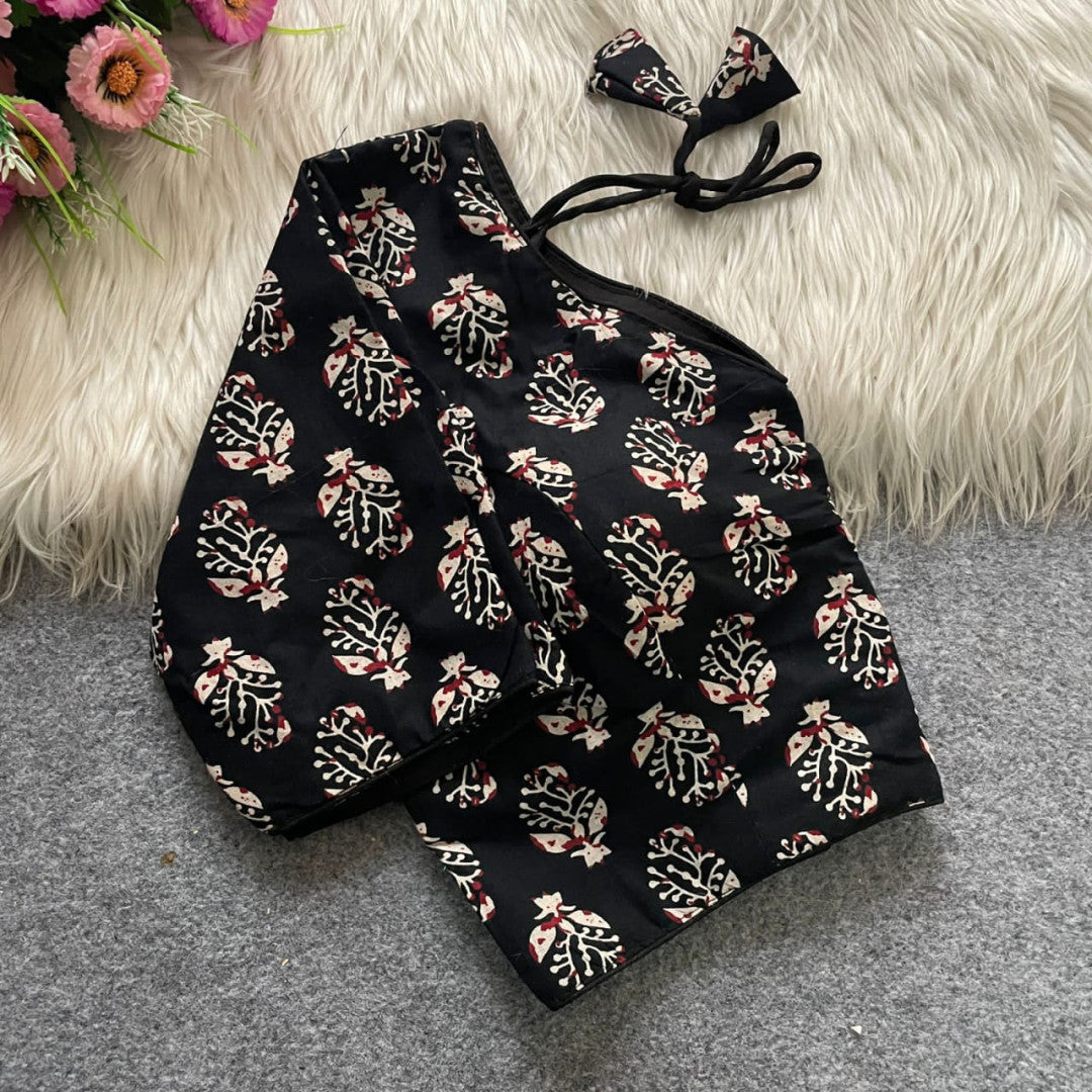 Black colour ajarakh printed cotton readymade blouse