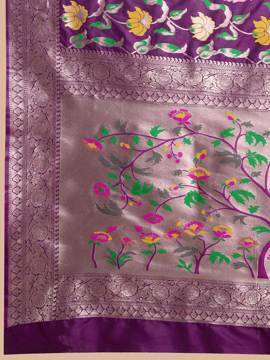 Magenta color paithani silk saree with zari weaving work