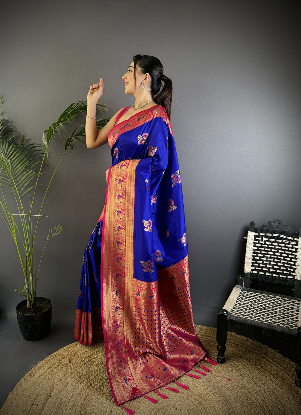 Purple traditional banarasi silk saree with zari weaving work