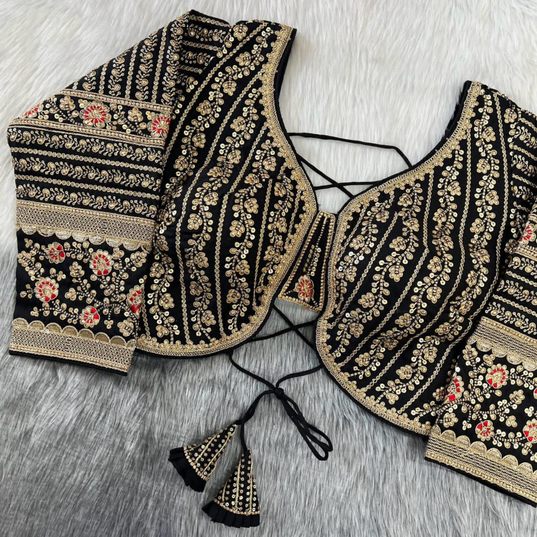 Black zari weaving embroidery & sequence work designer readymade blouse