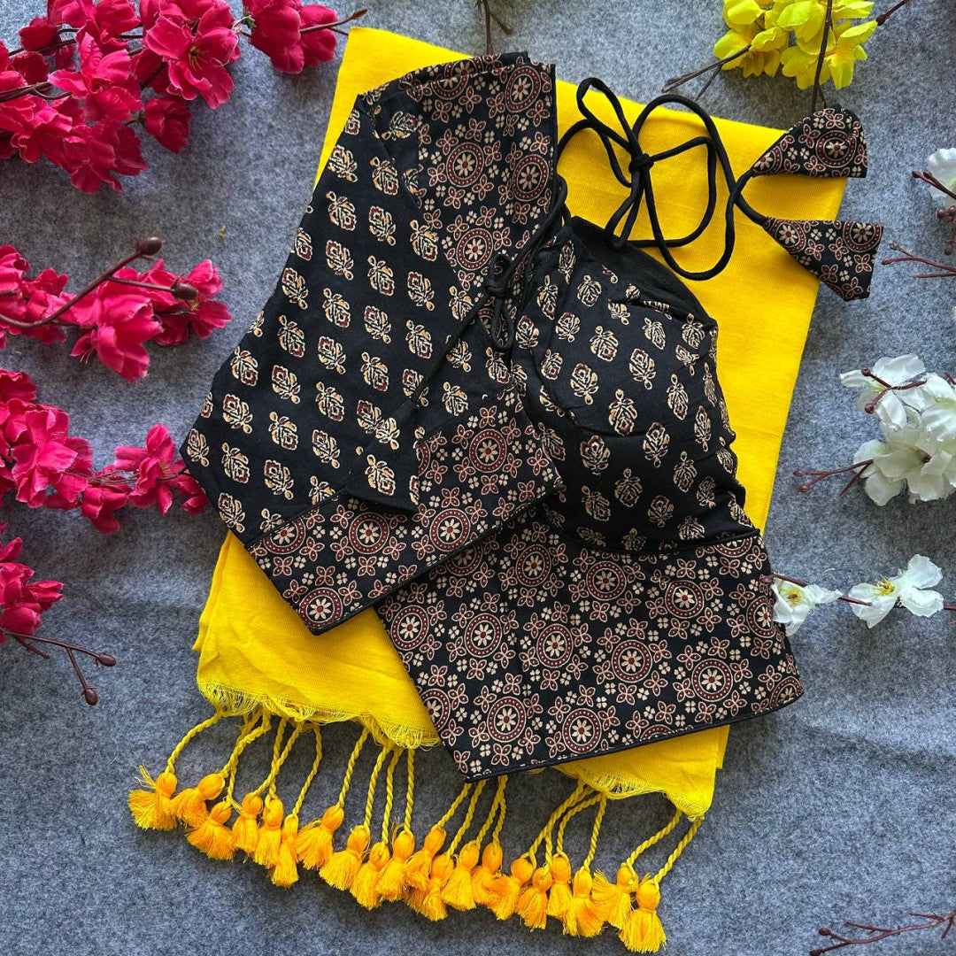 Black colour ajarakh printed cotton readymade blouse
