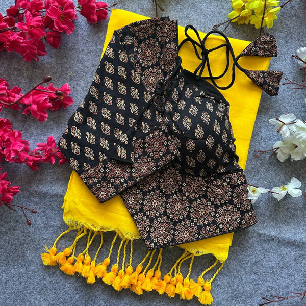 Black colour ajarakh printed cotton readymade blouse