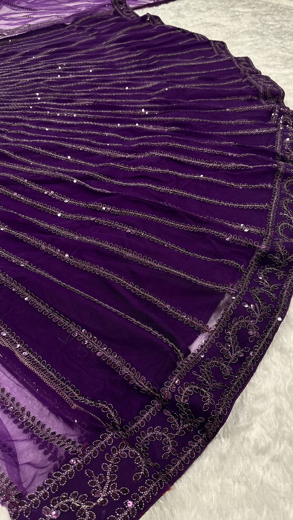 Stylish Net Lehenga with All-Over Sequins & Dori Detailing