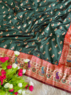 Green traditional paithani silk saree with peacock zari weaving work