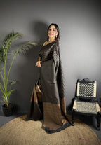 Black color banarasi silk saree with zari weaving work