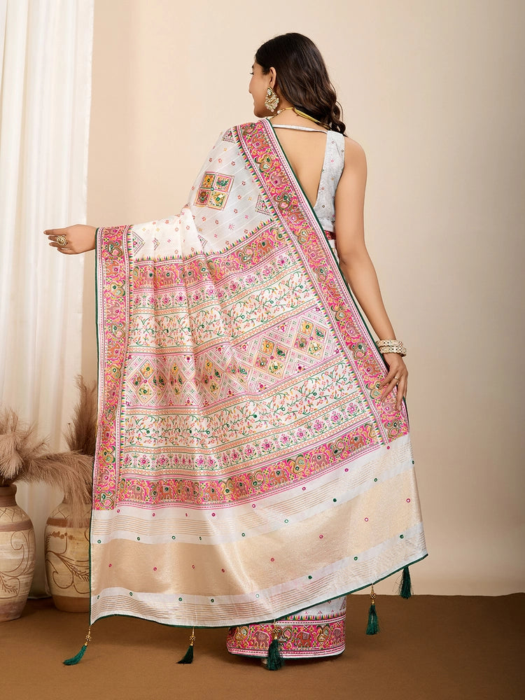 Ashopalav Off-White Table Printed Traditional Soft Cotton Saree