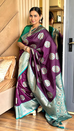 Magenta luxurious banarasi silk saree with zari weaving work