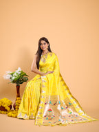 Yellow color paithani silk saree with zari weaving work