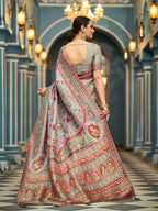 Gray exclusive pure pashmina silk saree with woven design