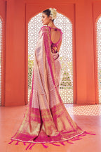 Pink color soft kanjivaram silk saree with zari weaving work