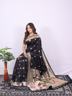 Black color paithani silk saree with zari weaving work