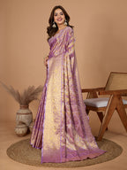 Light lavender kanjivaram silk saree with zari weaving work