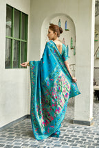 Traditional firoji paithani silk saree with zari weaving work