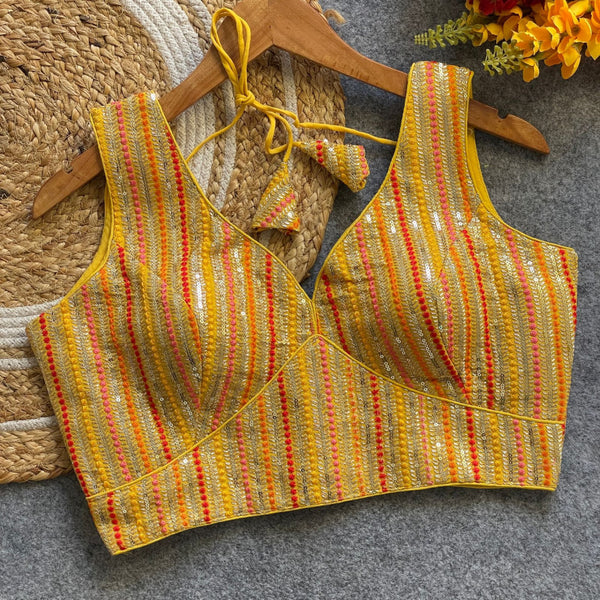 Yellow fox georgette fancy readymade blouse with embroidery work