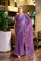 Lavender fancy shimmer chiffon saree with embroidery work
