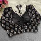 Black colour ajarakh printed cotton readymade blouse