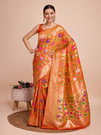 Orange color paithani silk saree with zari weaving work