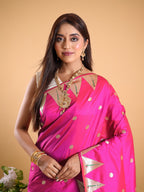 Rani pink color paithani silk saree with zari weaving work