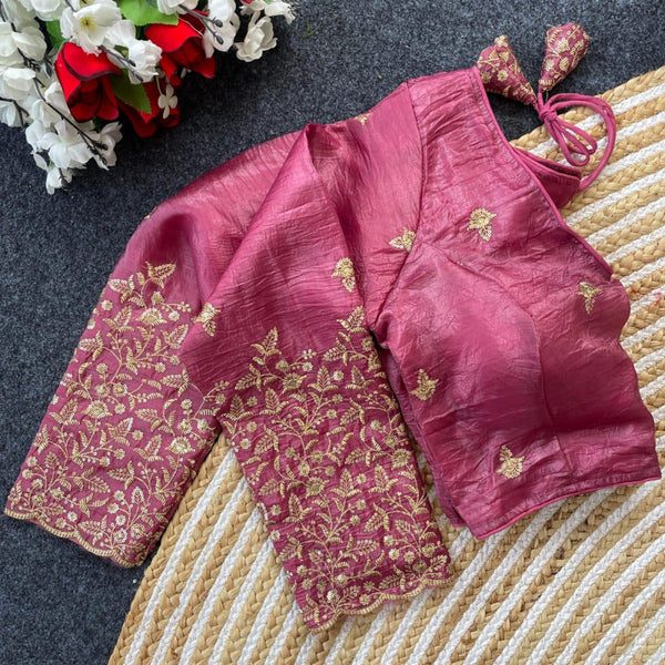 Pink golden crush readymade blouse with sequence and zari work