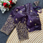 Purple golden crush readymade blouse with sequence and zari work