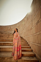 Cream traditional pashmina cotton saree with woven design