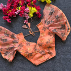 Peach pure organza readymade blouse with printed work