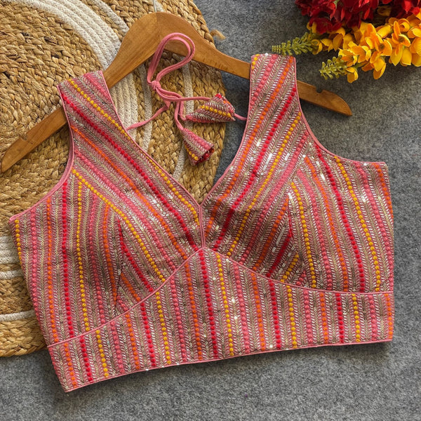 Baby pink fox georgette fancy readymade blouse with embroidery work