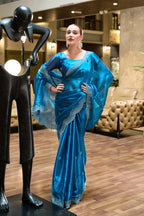 Blue fancy shimmer chiffon saree with embroidery work