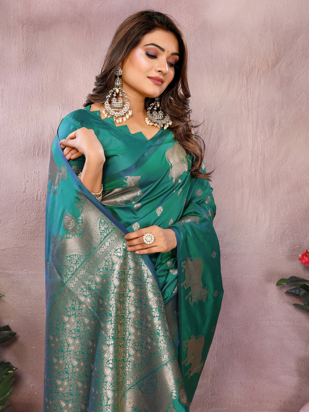 Rama green traditional banarasi silk saree with zari weaving work