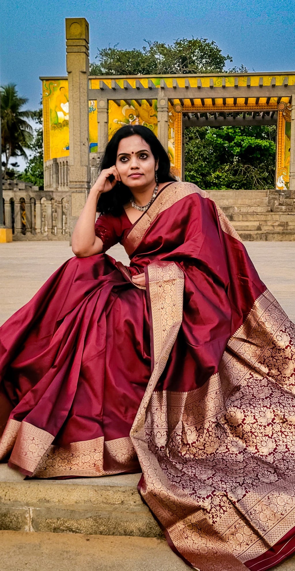 Maroon color soft kanchipuram silk saree with zari weaving work