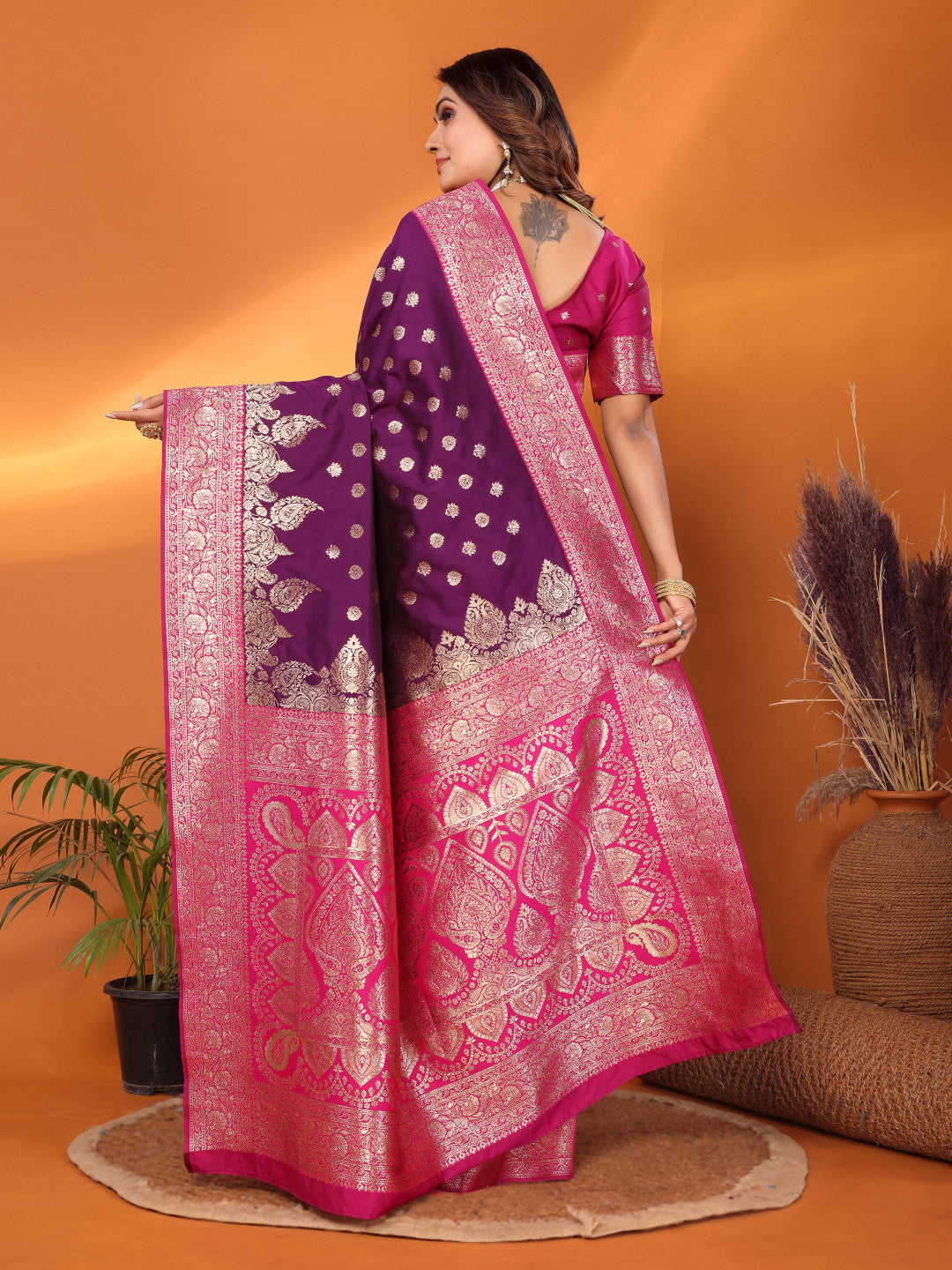Magenta traditional banarasi silk saree with zari weaving work
