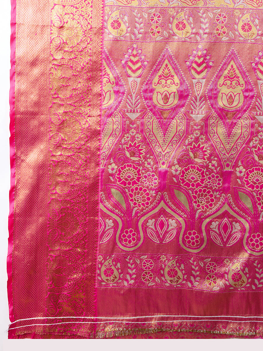 Peach kanjivaram silk saree with zari weaving work