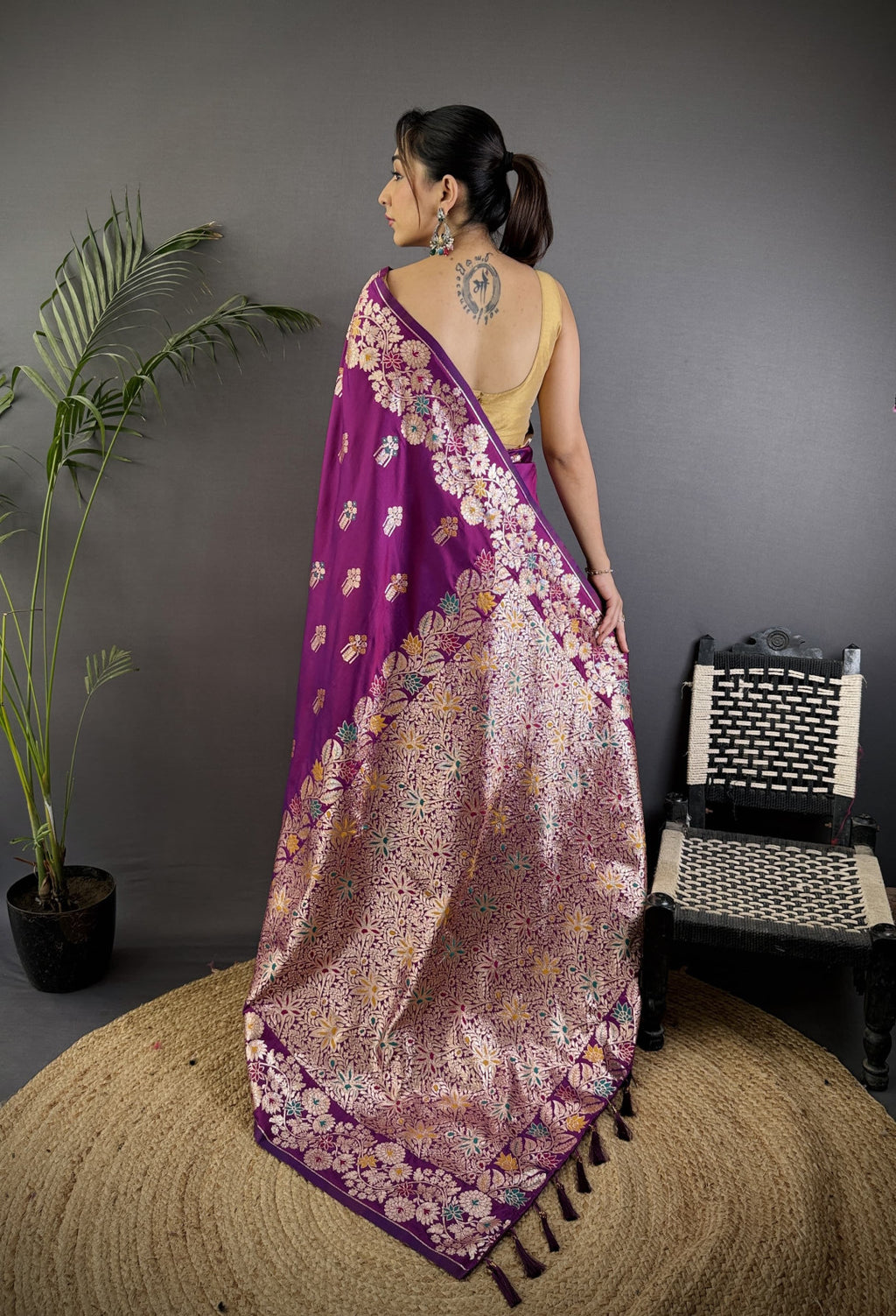 Purple premium banarasi silk saree with meenakari zari weaving work