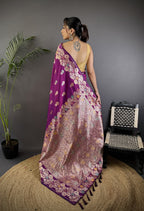 Purple premium banarasi silk saree with meenakari zari weaving work