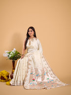 Off white color paithani silk saree with zari weaving work