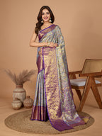 Gray kanjivaram silk saree with zari weaving work