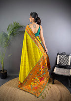 Parrot green colour paithani silk saree with zari weaving work