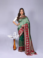 Green color kanchipuram silk saree with zari weaving work