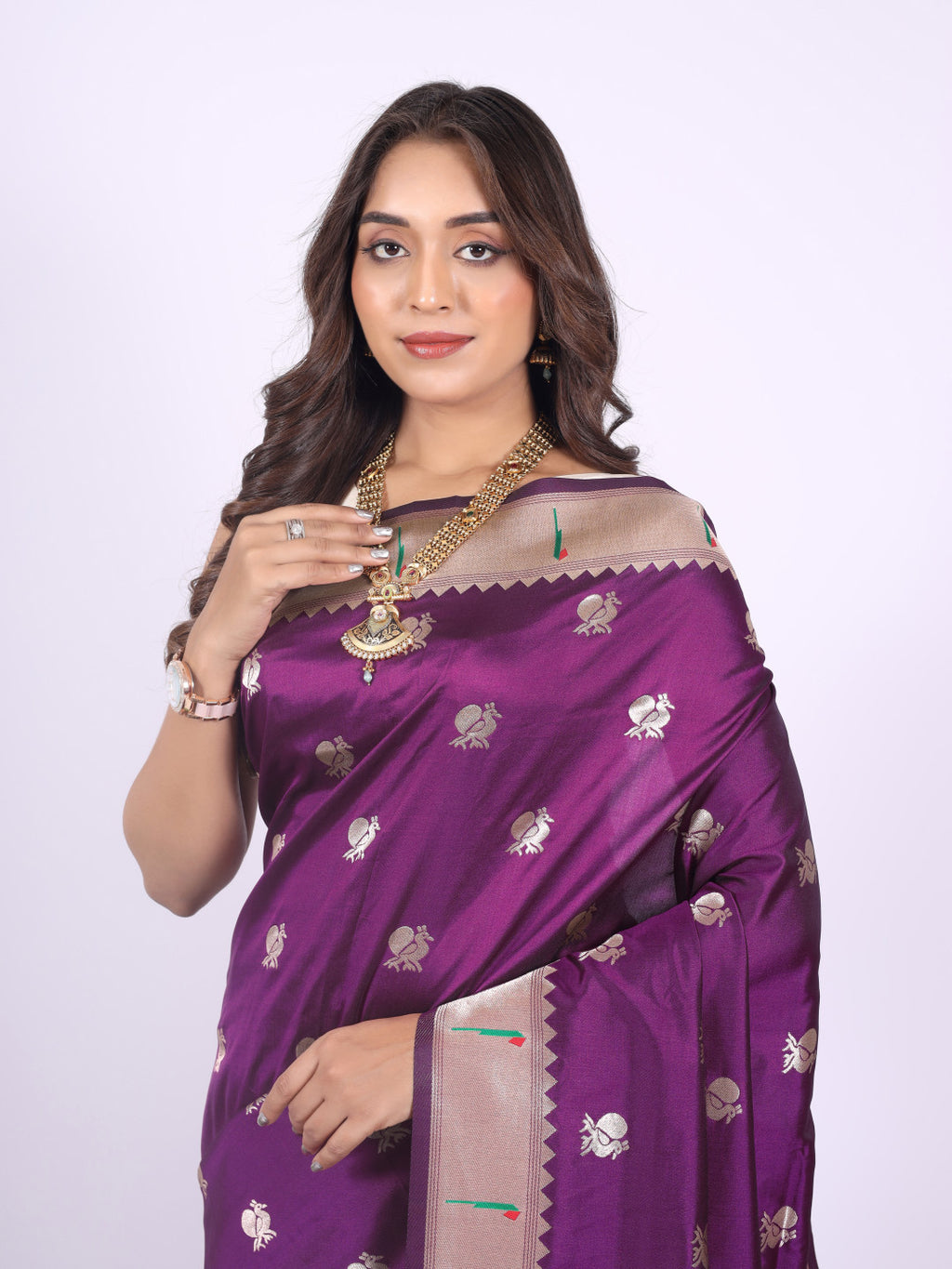 Magenta color paithani silk saree with zari weaving work