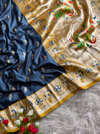 Firoji traditional paithani silk saree with peacock zari weaving work