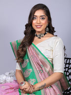 Baby pink color kanchipuram silk saree with zari weaving work